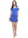 Miway Royal Blue Bodycon Cold Shoulder Dress