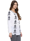 Miway Viscose  Embroidered White Top